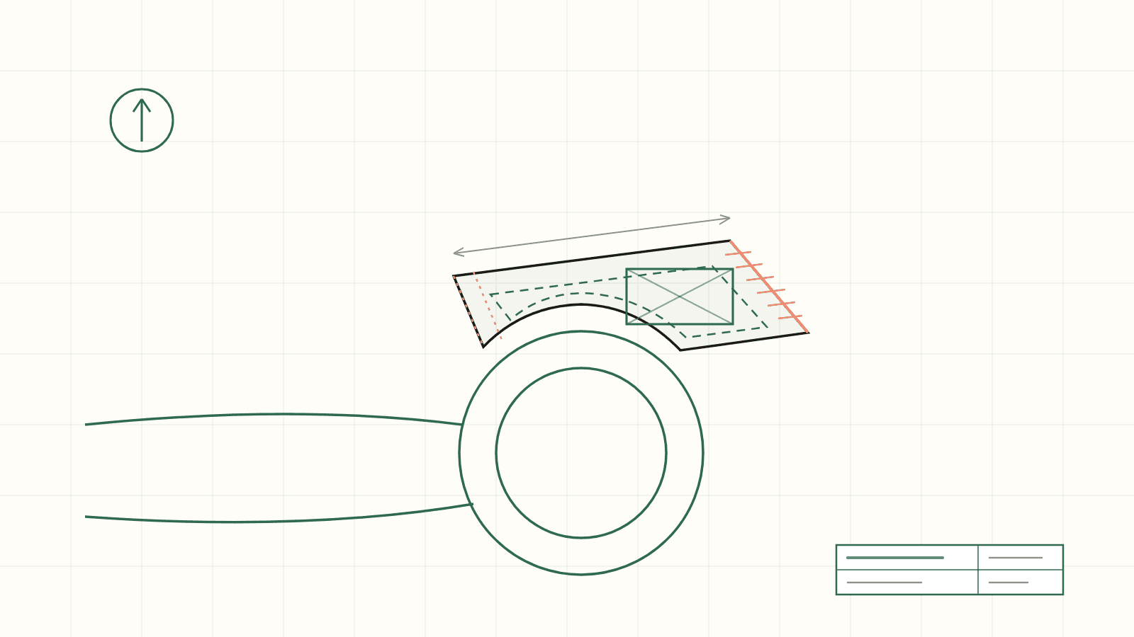 A plat drawing — an irregular parcel on a cul-de-sac bulb, with hatched setbacks crossing the planned footprint