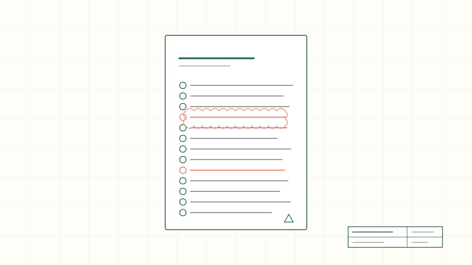 A corrections letter, fourteen items, one clouded for revision
