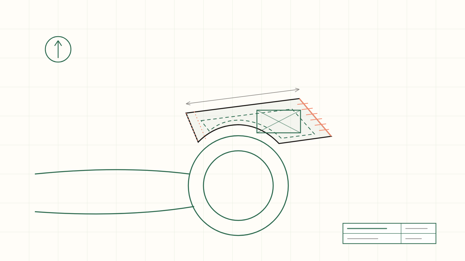 A plat drawing — an irregular parcel on a cul-de-sac bulb, with hatched setbacks crossing the planned footprint