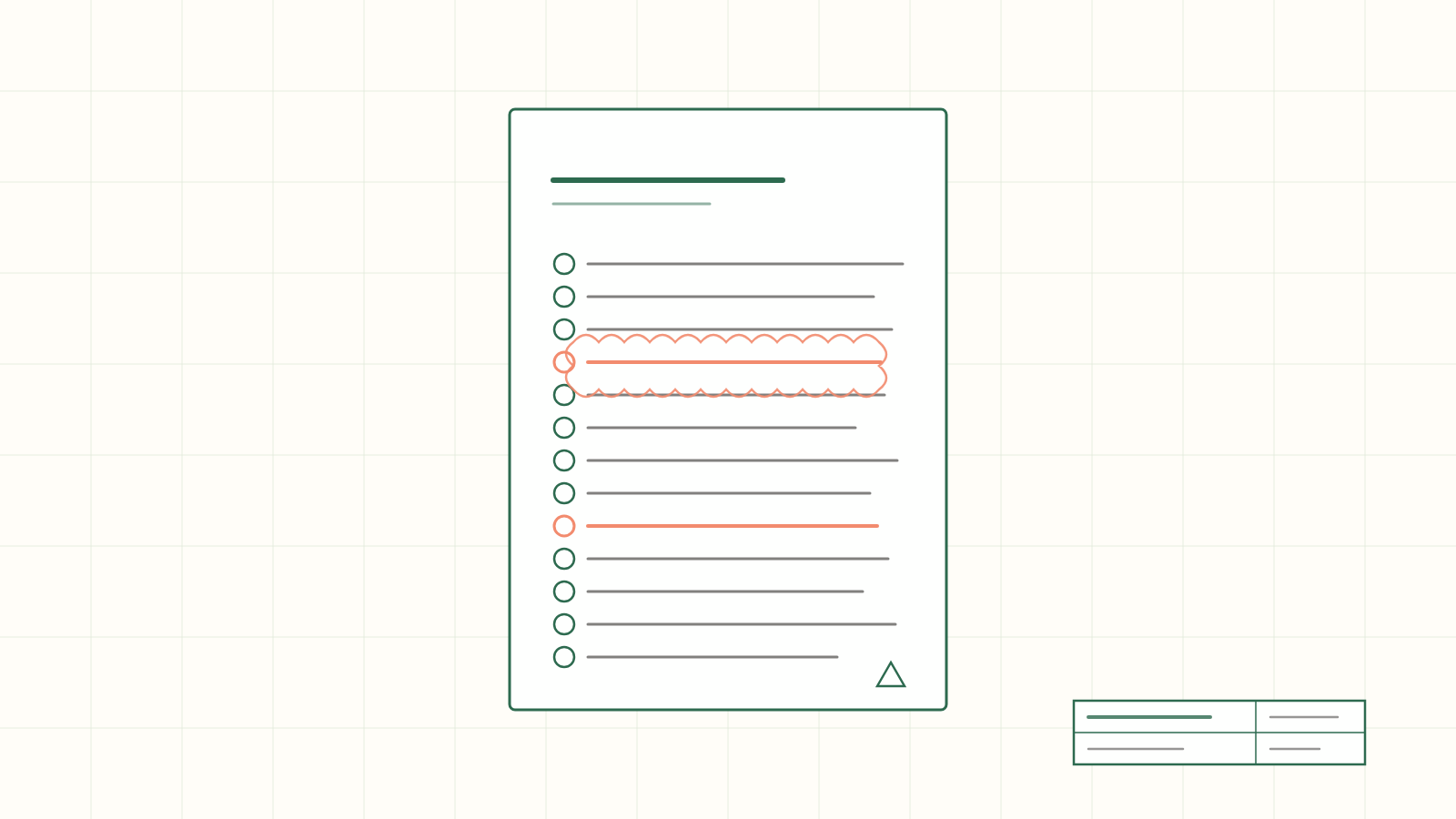 A corrections letter, fourteen items, one clouded for revision